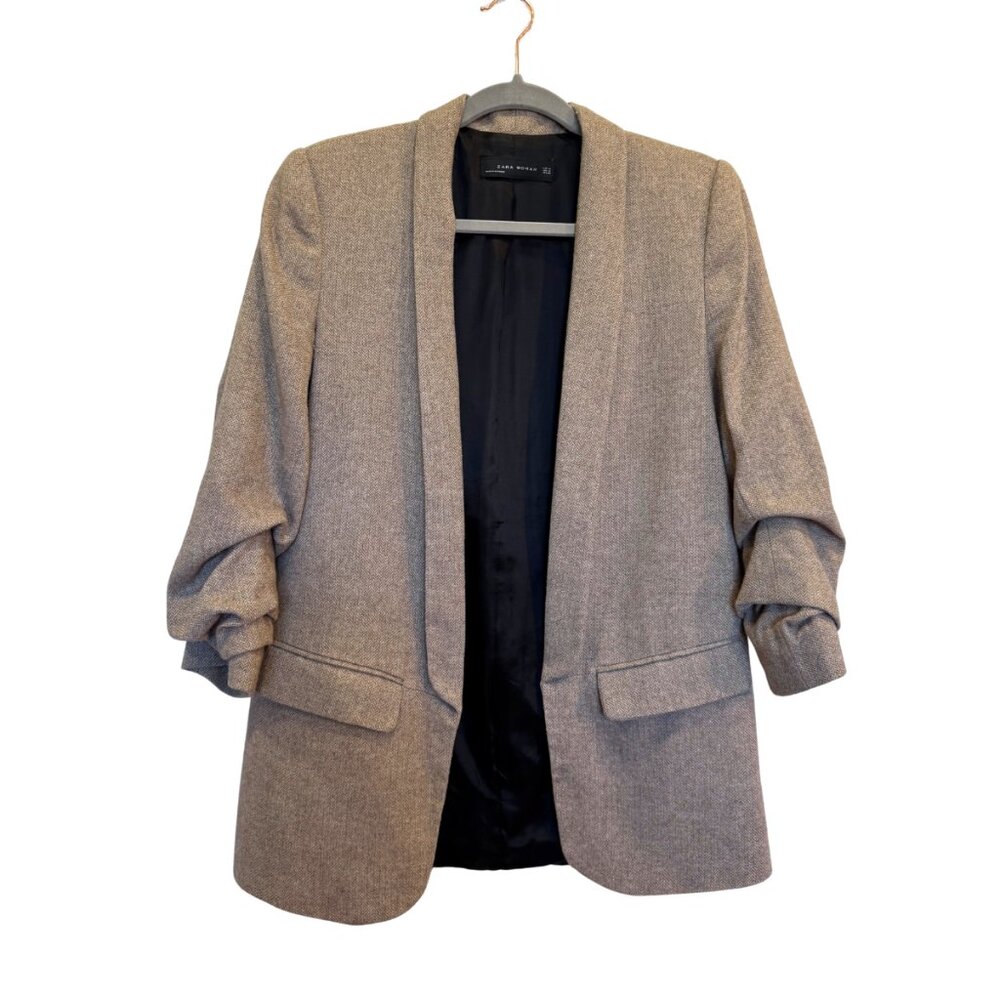 Zara Herringbone Single Breasted Blazer
